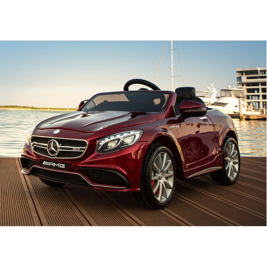 Акумулаторна кола Mercedes S63 AMG 12V WiFi с кожени седалки и меки гуми Акумулаторна кола Mercedes S63 AMG 12V WiFi с кожени седалки и меки гуми